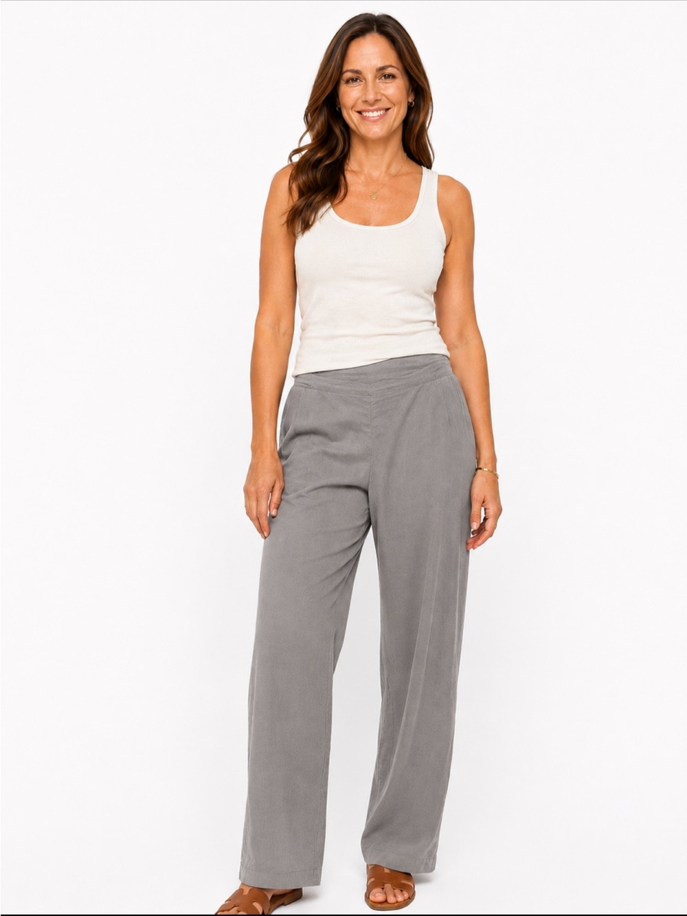 Eileen Fisher Grey Linen Wide Leg Pants lagenlook Size 12 lightweight coastal